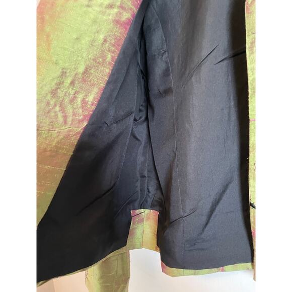 Bleu Bayou grean silk blazer embroidered beaded pink black collar art Large - Picture 5 of 7